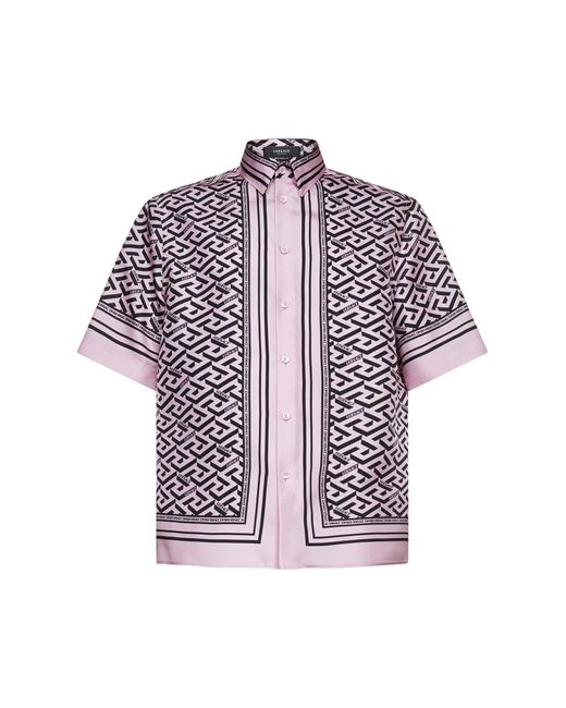 Versace Multicolor La Greca Print Silk Shirt for men