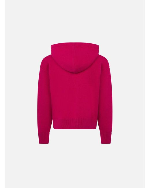 Mc2 Saint Barth Pink Girl Fuchsia Cropped Hooded Sweater With Rhinestones