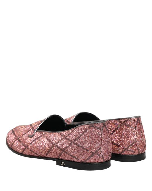 Dolce & Gabbana Purple Check Glitter Lurex Logo Loafers Shoes Leather for men