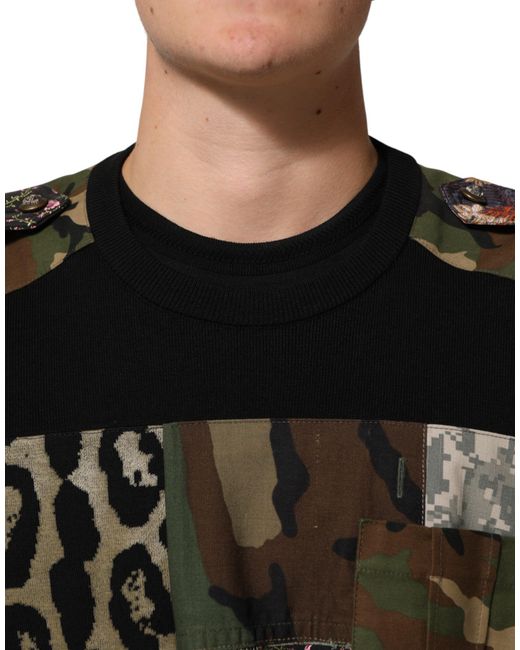 Dolce & Gabbana Black Patchwork Crew Neck Pullover Sweater Co+Pl+Se+Vi Clothing for men