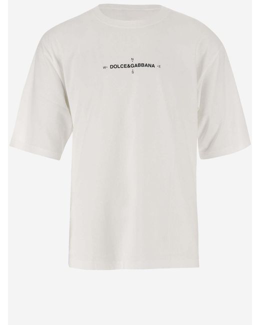 Dolce & Gabbana White Cotton T-Shirt With Logo Print for men