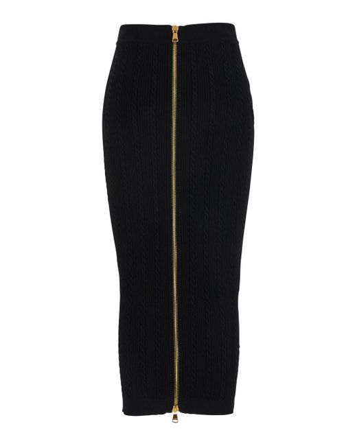 Balmain Black Skirt With Logo Buttons And Zip Closure