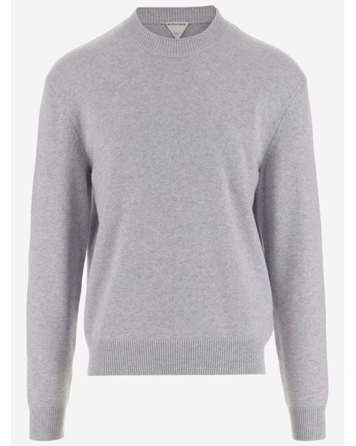 Bottega Veneta Gray Cashmere Sweater With Leather Detail for men