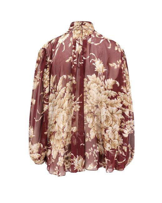 Dolce & Gabbana Brown Chiffon Shirt With Rose Print