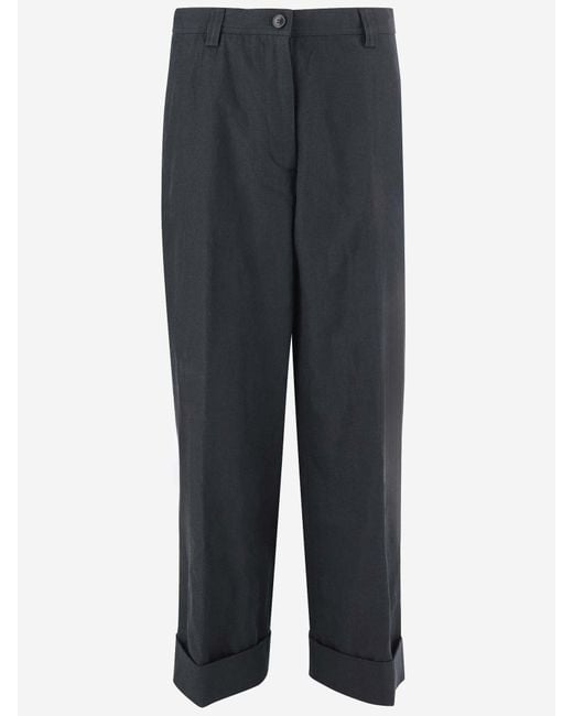 Dries Van Noten Blue Cotton Blend Pants