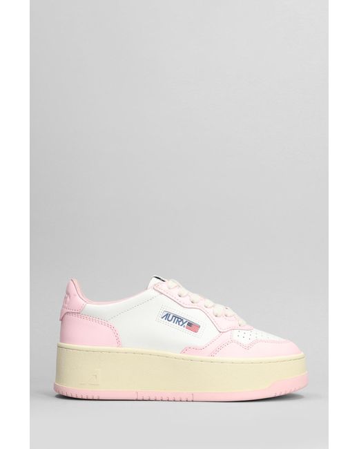 Autry Pink Platform Low Sneakers In White Leather