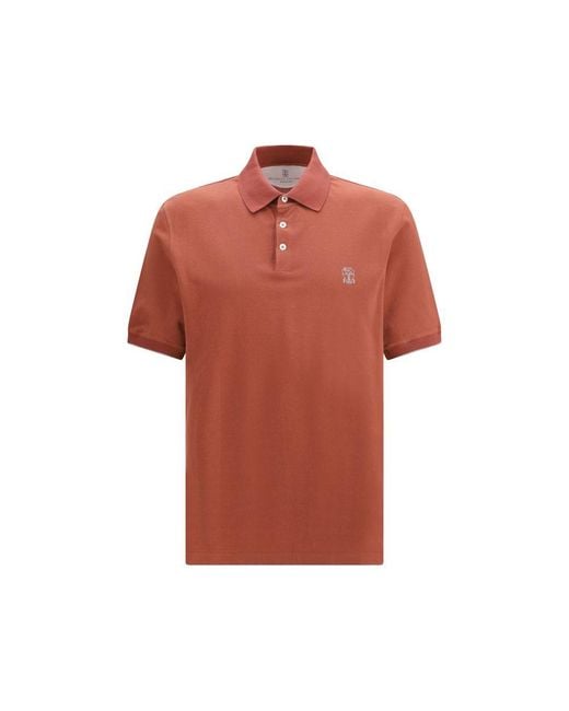 Brunello Cucinelli Red Multicolor Cotton Polo Shirt for men
