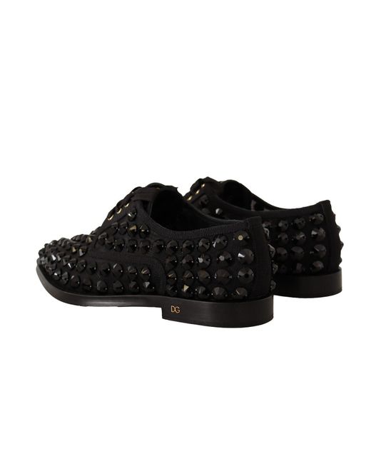Dolce & Gabbana Black Elegant Gros Grain Lace-Up Jeweled Flats