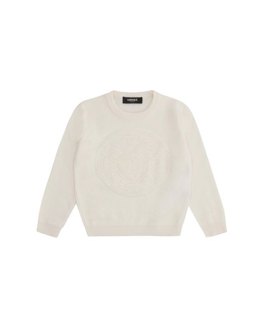 Versace White Wool-Blend Crew-Neck Sweater Polyamide for men