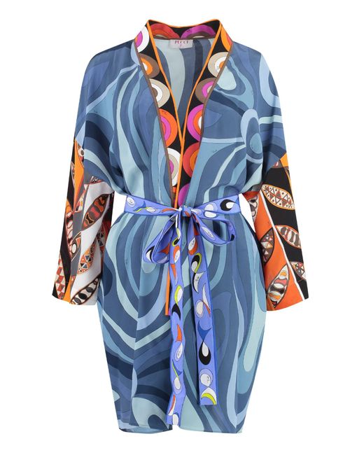 Emilio Pucci Blue Printed Silk Night Gown