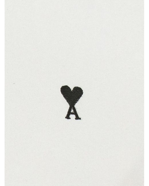 AMI White Cotton T-Shirt With Embroidered Logo T-Shirts & Jerseys