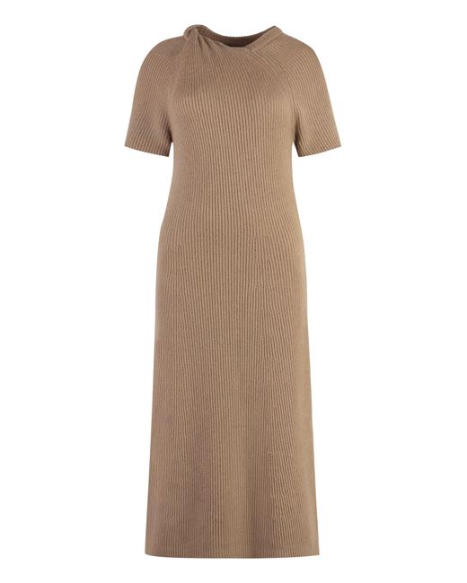 Stella McCartney Natural Ribbed Knit Midi Dress