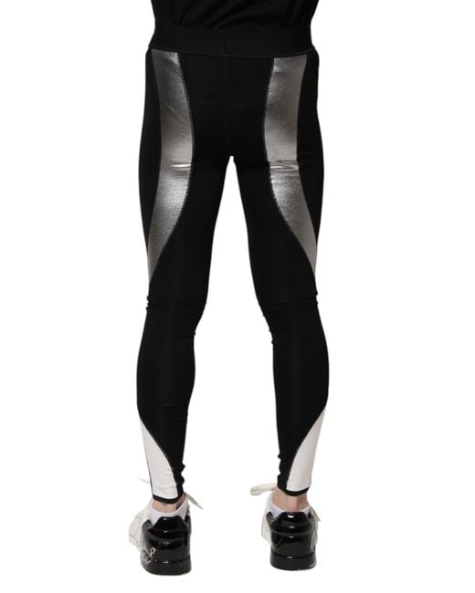 Dolce & Gabbana Black Silver Nylon Skinny Men Leggings Pants for men