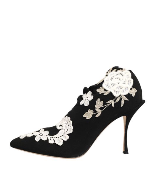 Dolce & Gabbana Black Embroidered Jersey Stiletto Boots Shoes Viscose Elastane