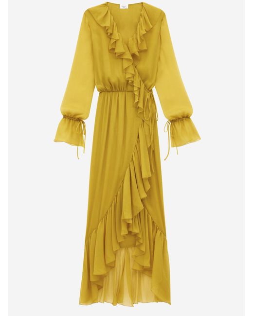 Saint Laurent Yellow Dress, Silk Flounced