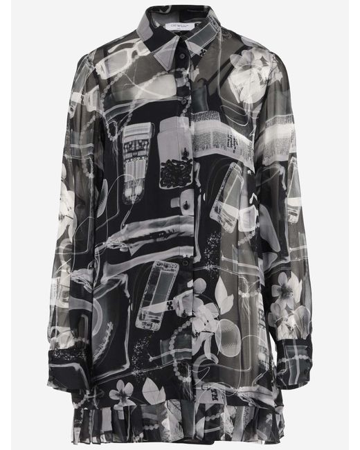 Off-White c/o Virgil Abloh Gray Silk Dress With Graphic Print