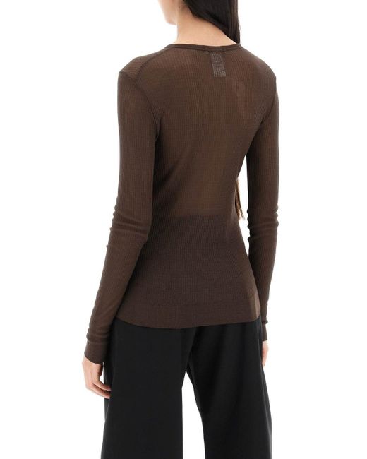 Lemaire Brown Long Sleeved Semi-sheer Ribbed Top