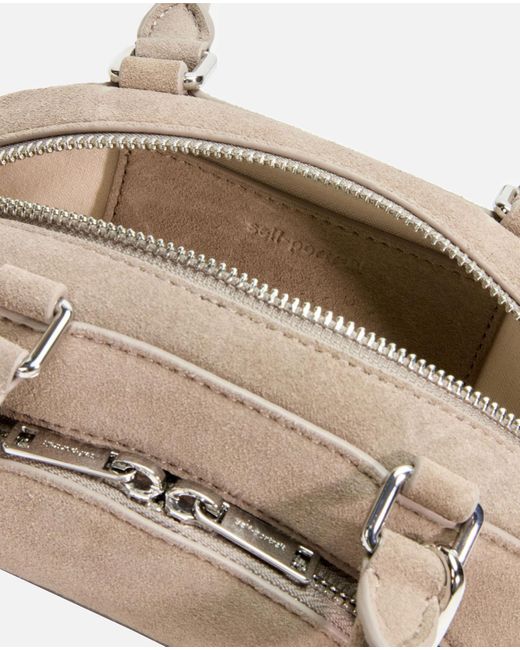 Self-Portrait White Suede Mini Shoulder Bag With Charm