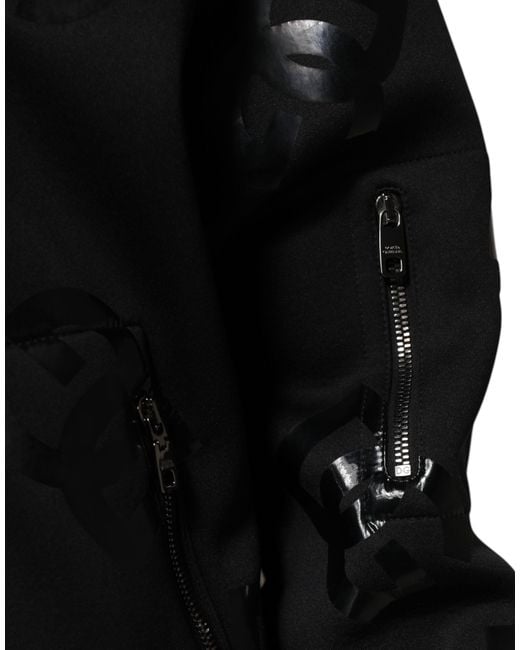 Dolce & Gabbana Black Logo Print Zip Up Jacket for men