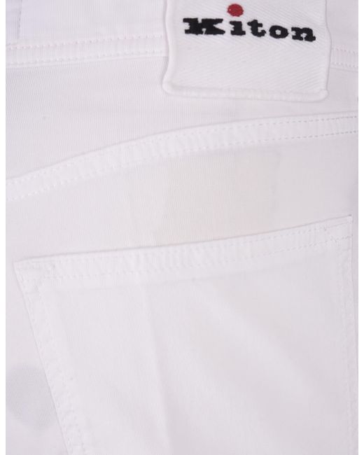 Kiton White 5 Pocket Straight Leg Trousers for men