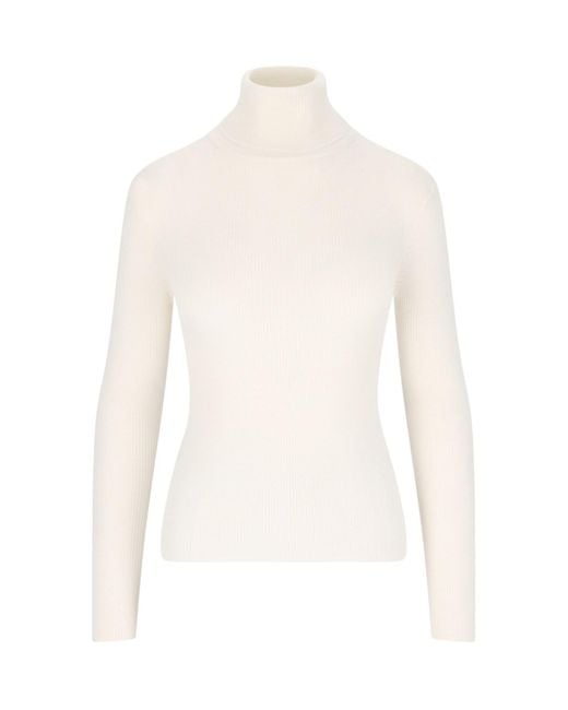 P.A.R.O.S.H. White Ribbed Turtleneck Sweater