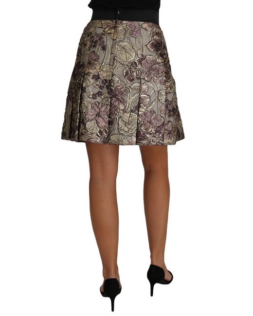 Dolce & Gabbana Black A-Line Mini Floral Print Jaquard Skirt Acetate