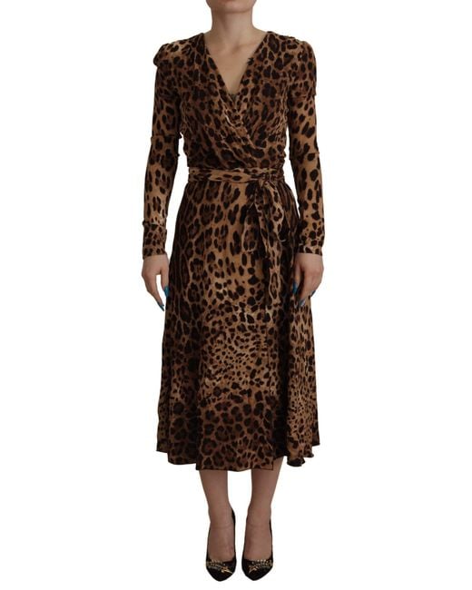 Dolce & Gabbana Black Leopard Wrap A-Line Maxi Viscose Dress