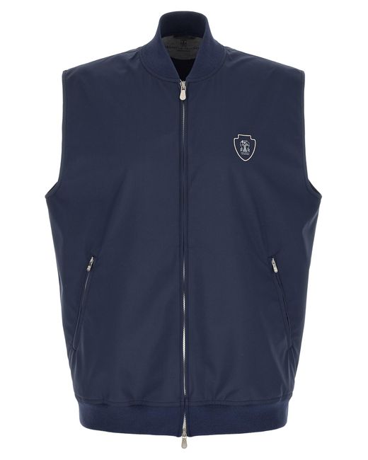 Brunello Cucinelli Blue Polyester Sleeveless Jacket Clothing for men