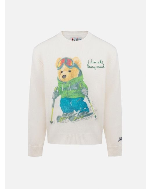Mc2 Saint Barth White Boy Crewneck Sweater Douglas With Beary Much Embroidery for men