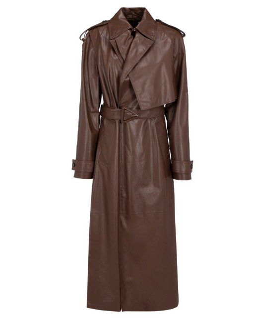 Bottega Veneta Brown Belted Leather Trench Coat