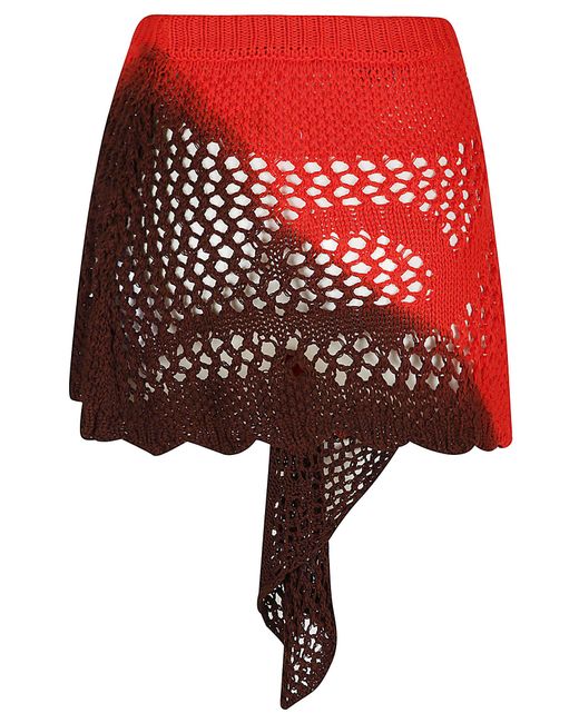 The Attico Red Elastic Waist Perforated Knitted Midi Skirt