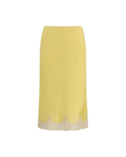 Saint Laurent Yellow Bicolor Silk Midi Skirt