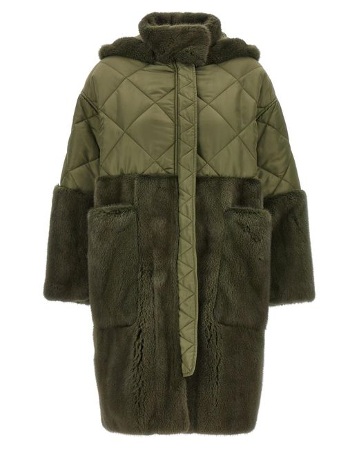 Blancha Green Nylon Diamond-Visone Long Down Jacket Polyester Fur