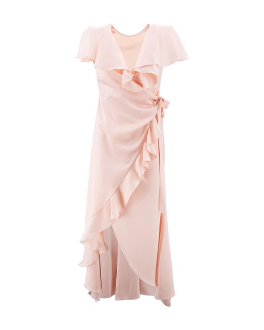 Philosophy Di Lorenzo Serafini Pink Ruffled Satin-Finish Wrap Dress