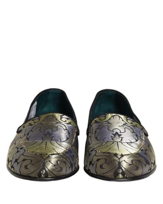 Dolce & Gabbana Black Floral Jacquard Loafers Shoes Leather for men