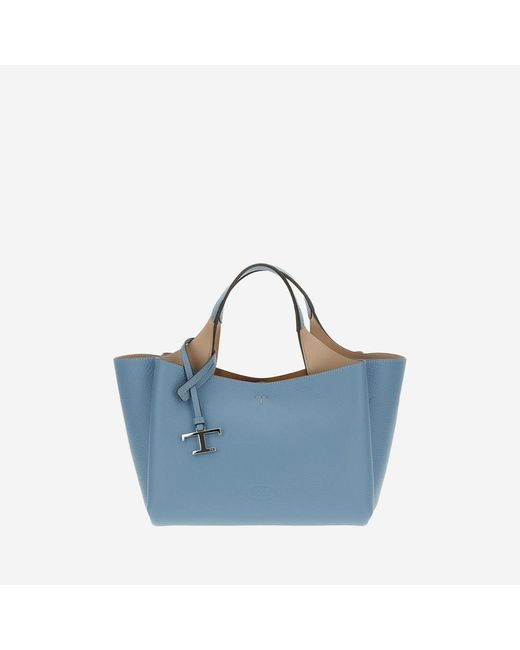 Tod's Blue Leather Handbag With Logo Calfskin Handbags