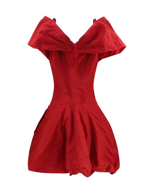 Magda Butrym Red Draped Shawl-Collar Midi Dress Cotton; Metal