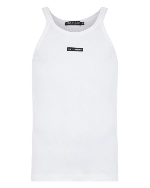 Dolce & Gabbana White Ribbed Tank Top Cotton T-Shirts for men