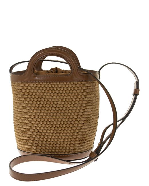 Marni Brown Tropicalia Raffia And Calfskin Bucket Bag