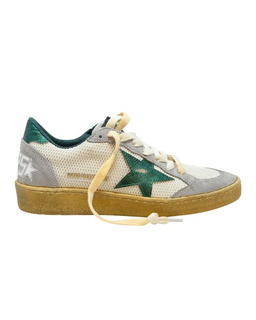Golden Goose Deluxe Brand White Green Laminated Leather Ball Star Sneakers