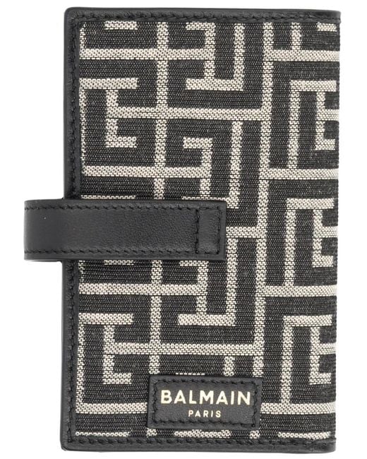 Balmain Black Monogram Card Holder With Padlock Polyester Wallets & Purses for men