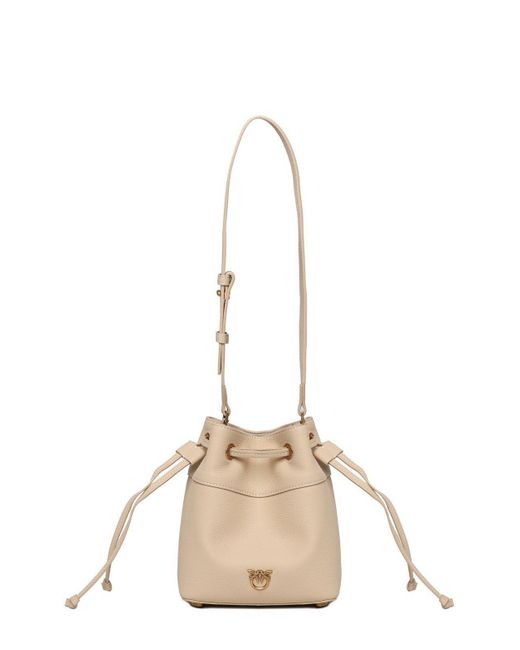 Pinko Natural Logo Plaque Drawstring Fastened Bucket Bag