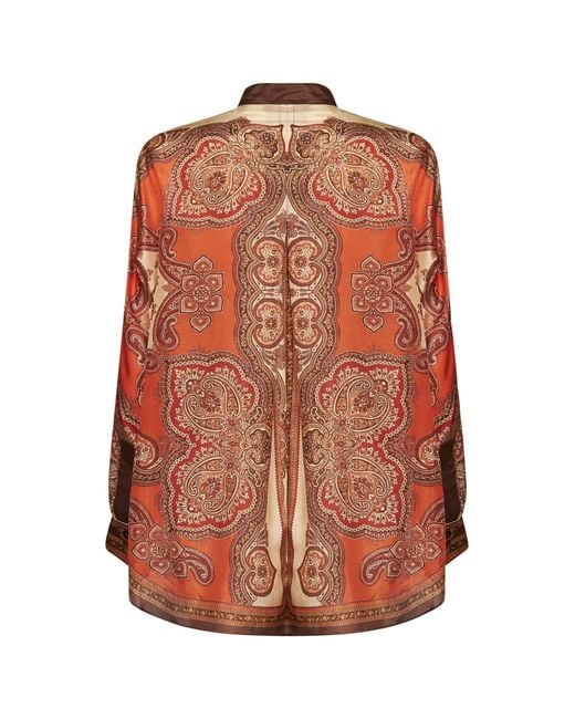 Zimmermann Brown Tangerine Paisley-Print Silk Habotai Mahon Dolman Shirt