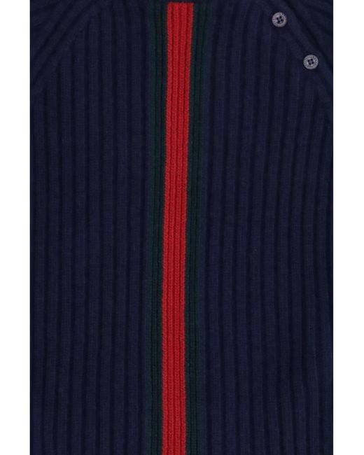 Gucci Blue Web Stripe Wool Sweater For Boy Merino Ovis Aries for men