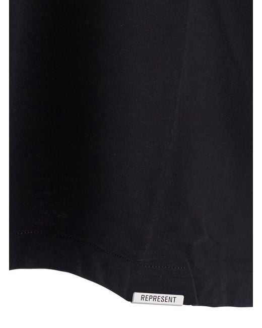 Represent Black Crewneck T-Shirt With Logo Embroidery On The Rear And for men