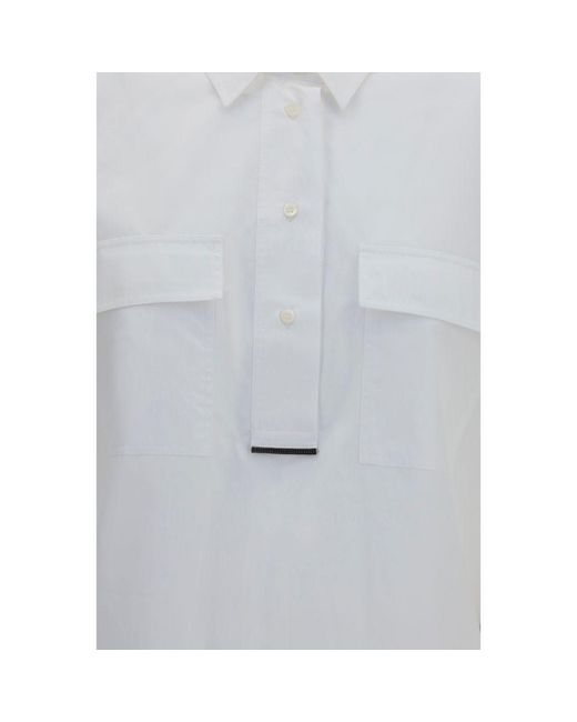 Brunello Cucinelli Gray White Cotton Dress Shirt