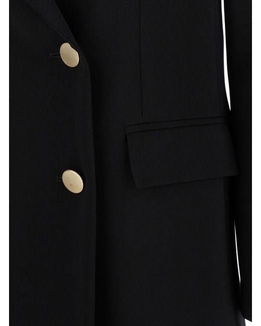 Le Plain Black Double-Breasted Jacket With Golden Buttons