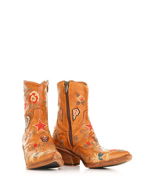 Fauzian Jeunesse Orange Texan Model Ankle Boot With Embroidery