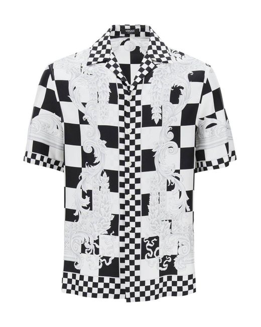 Versace White Printed Silk Bowling Shirt In Eight for men