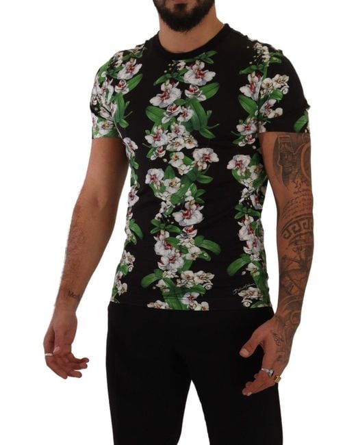 Dolce & Gabbana Black Floral Print Crewneck T-Shirt Cotton for men